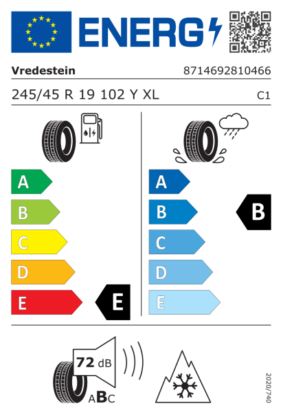 Vredestein Quatrac Pro+ 245/45 R19 102Y XL Eurolabel