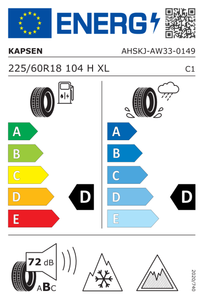 Kapsen AW33 225/60 R18 104H XL Eurolabel