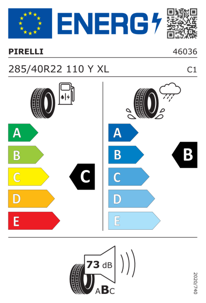 Pirelli PZero 285/40 R22 110Y XL B Eurolabel