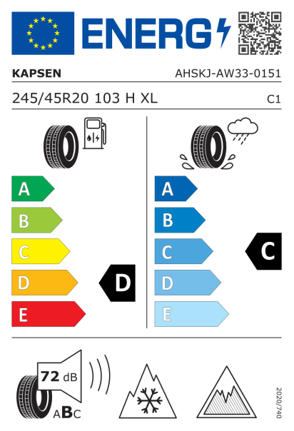 Kapsen AW33 245/45 R20 103H XL Eurolabel